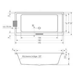Steinkamp Life Rechteck-Badewanne Mit Whirlsystem 190 X 90 Cm, Inkl. Viega Multiplex M5 -Steinkamp steinkamp badewannen mit whirlpool life rechteckbadewanne 8534449