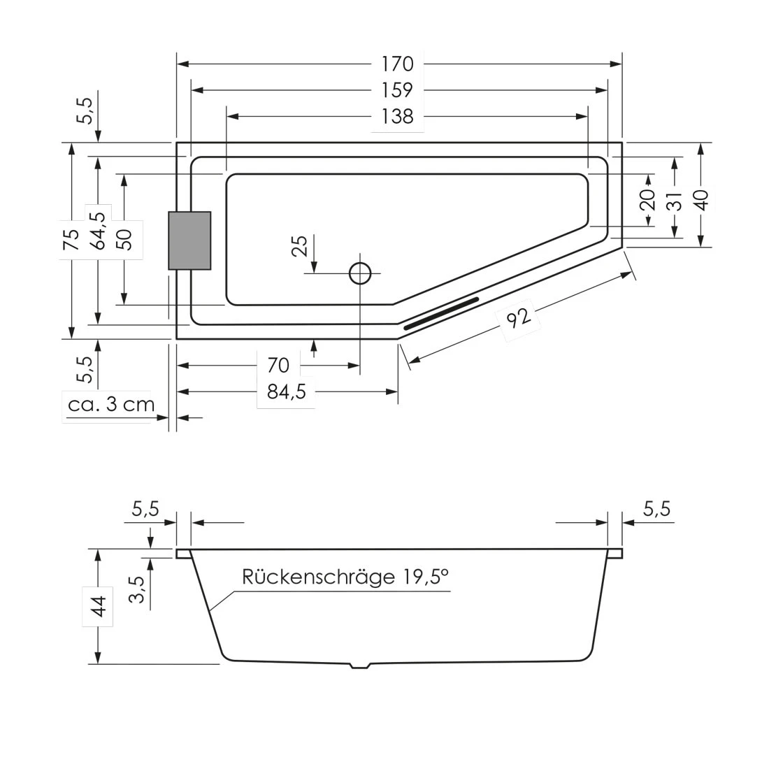 Steinkamp Life Raumsparbadewanne 170 x 75 cm Ausführung rechts Steinkamp Life Raumsparbadewanne 170 X 75 Cm Ausführung Rechts -Steinkamp steinkamp badewannen raumsparwannen life raumsparbadewanne 170 6465137