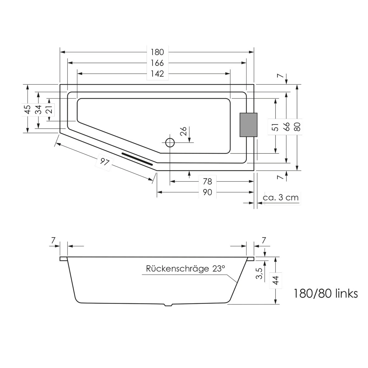 Steinkamp Life Raumsparbadewanne 180 x 80 cm Ausführung links Steinkamp Life Raumsparbadewanne 180 X 80 Cm Ausführung Links -Steinkamp steinkamp badewannen raumsparwannen life raumsparbadewanne 180 6465140